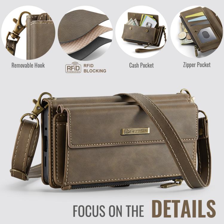 For Samsung Galaxy S20 FE 5G CaseMe C39 RFID Blocking Zipper Wallet Leather Phone Case with Crossbody Strap