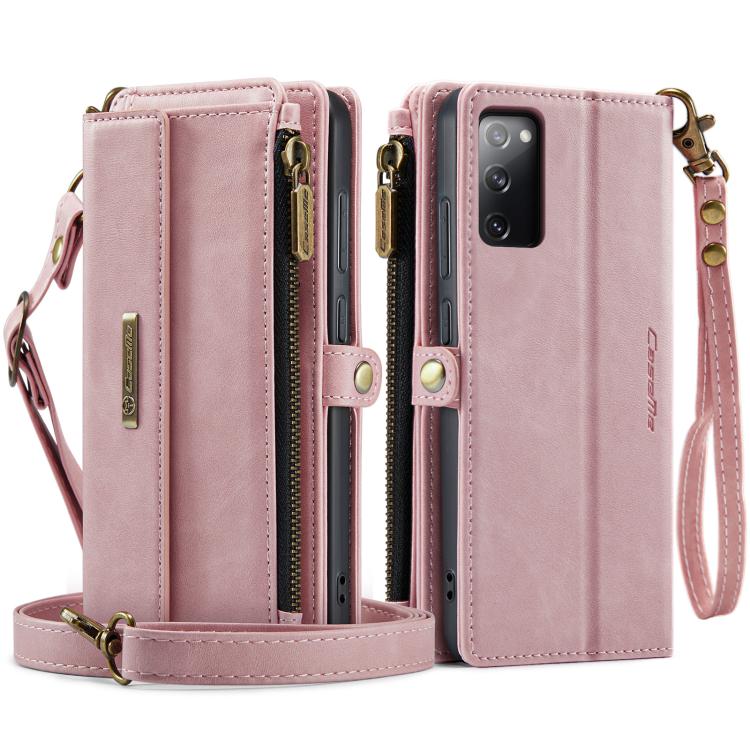 For Samsung Galaxy S20 FE 5G CaseMe C39 RFID Blocking Zipper Wallet Leather Phone Case with Crossbody Strap