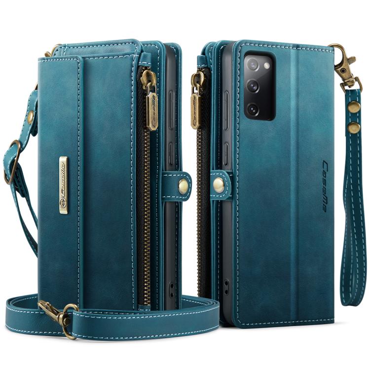 For Samsung Galaxy S20 FE 5G CaseMe C39 RFID Blocking Zipper Wallet Leather Phone Case with Crossbody Strap