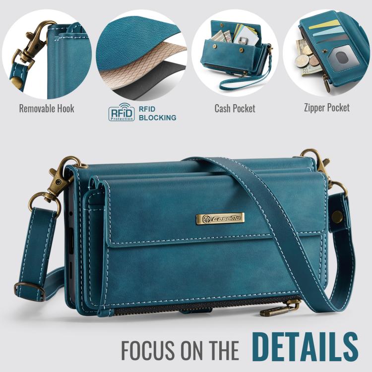 For Samsung Galaxy S20 FE 5G CaseMe C39 RFID Blocking Zipper Wallet Leather Phone Case with Crossbody Strap