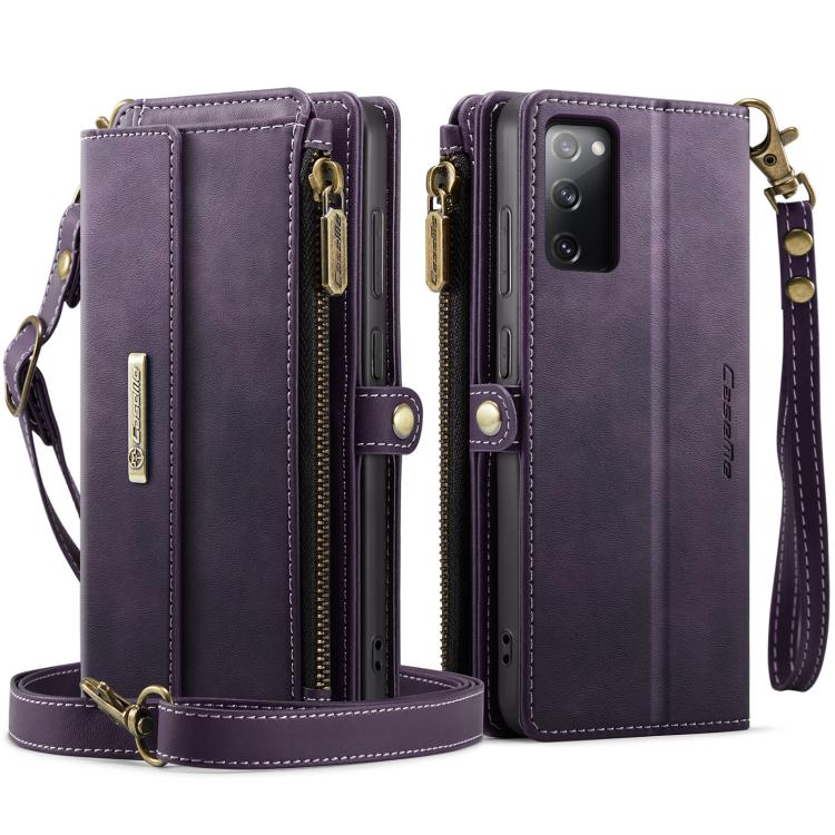 For Samsung Galaxy S20 FE 5G CaseMe C39 RFID Blocking Zipper Wallet Leather Phone Case with Crossbody Strap