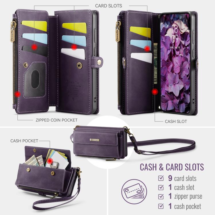 For Samsung Galaxy S20 FE 5G CaseMe C39 RFID Blocking Zipper Wallet Leather Phone Case with Crossbody Strap
