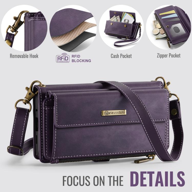 For Samsung Galaxy S20 FE 5G CaseMe C39 RFID Blocking Zipper Wallet Leather Phone Case with Crossbody Strap
