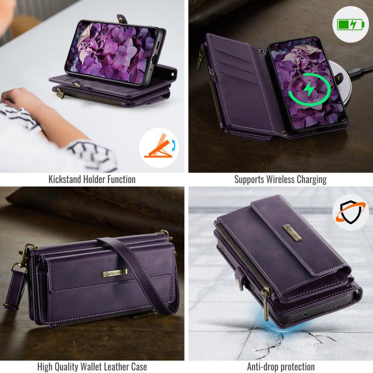 For Samsung Galaxy S20 FE 5G CaseMe C39 RFID Blocking Zipper Wallet Leather Phone Case with Crossbody Strap