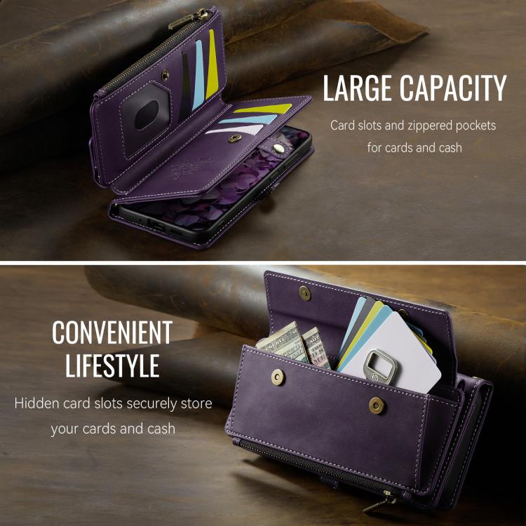 For Samsung Galaxy S20 FE 5G CaseMe C39 RFID Blocking Zipper Wallet Leather Phone Case with Crossbody Strap