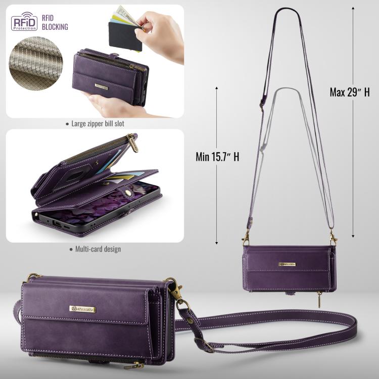 For Samsung Galaxy S20 FE 5G CaseMe C39 RFID Blocking Zipper Wallet Leather Phone Case with Crossbody Strap