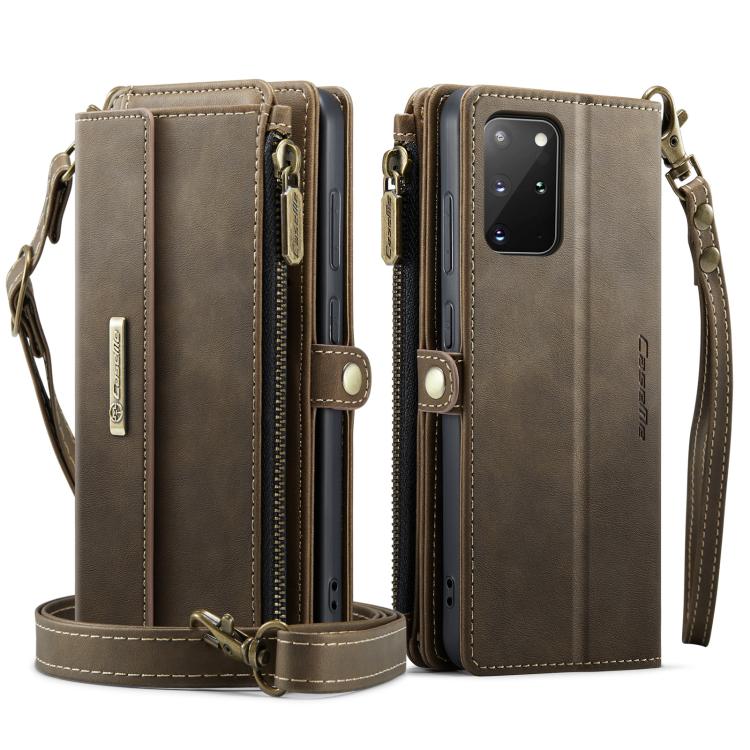 For Samsung Galaxy S20+ 5G CaseMe C39 RFID Blocking Zipper Wallet Leather Phone Case with Crossbody Strap