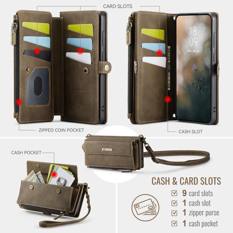 For Samsung Galaxy S20+ 5G CaseMe C39 RFID Blocking Zipper Wallet Leather Phone Case with Crossbody Strap