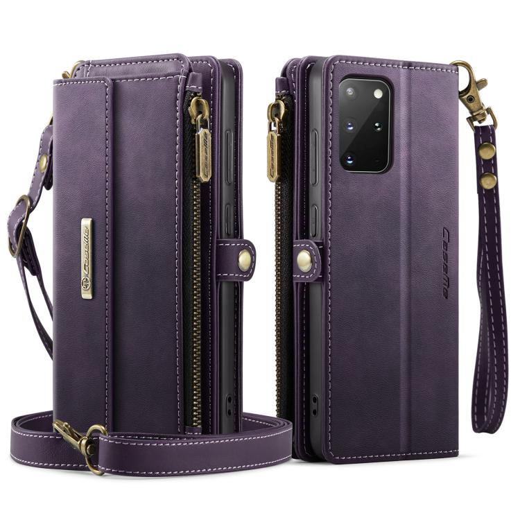 For Samsung Galaxy S20+ 5G CaseMe C39 RFID Blocking Zipper Wallet Leather Phone Case with Crossbody Strap