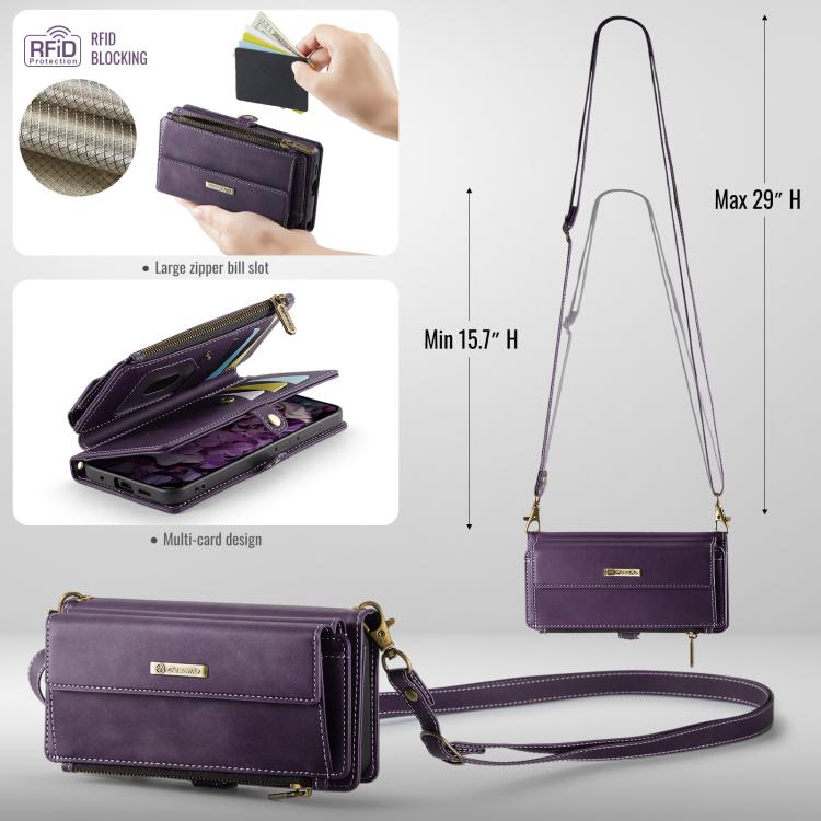 For Samsung Galaxy S20+ 5G CaseMe C39 RFID Blocking Zipper Wallet Leather Phone Case with Crossbody Strap