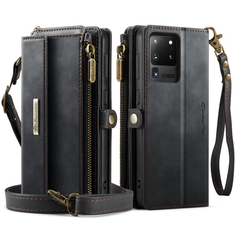 For Samsung Galaxy S20 Ultra 5G CaseMe C39 RFID Blocking Zipper Wallet Leather Phone Case with Crossbody Strap