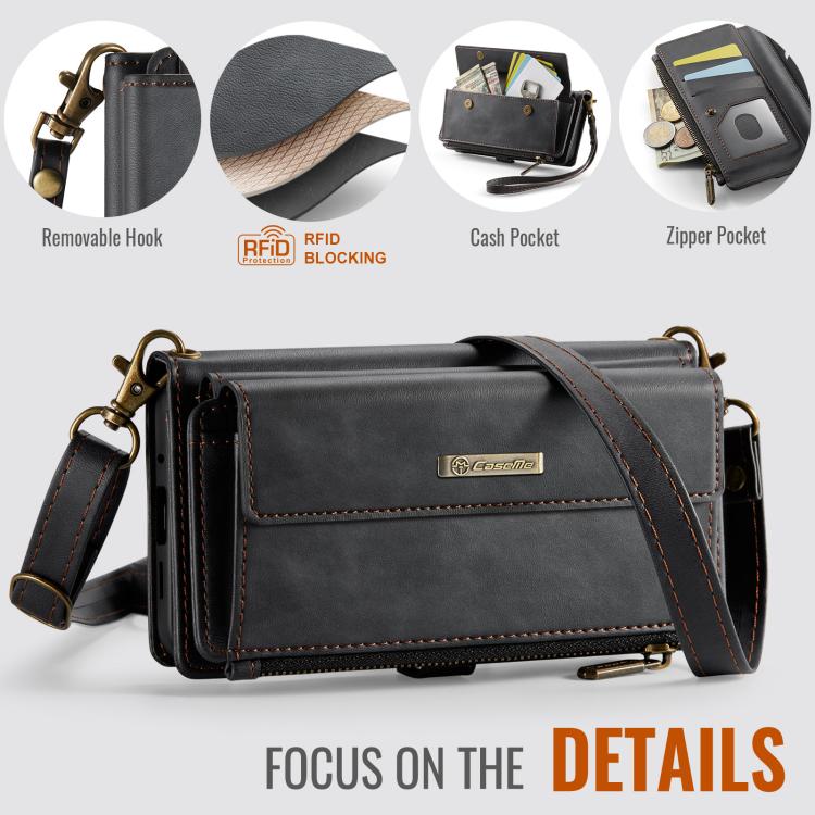 For Samsung Galaxy S20 Ultra 5G CaseMe C39 RFID Blocking Zipper Wallet Leather Phone Case with Crossbody Strap