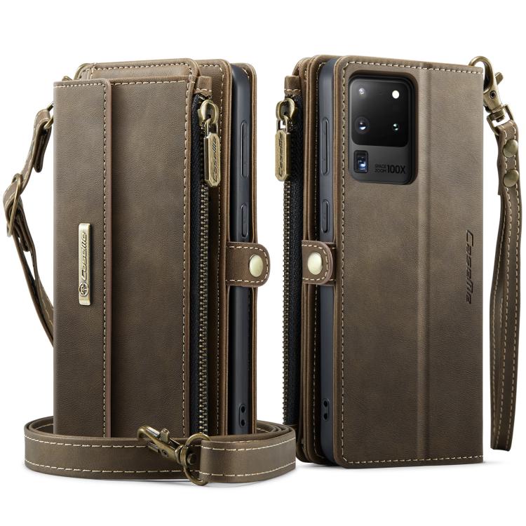 For Samsung Galaxy S20 Ultra 5G CaseMe C39 RFID Blocking Zipper Wallet Leather Phone Case with Crossbody Strap
