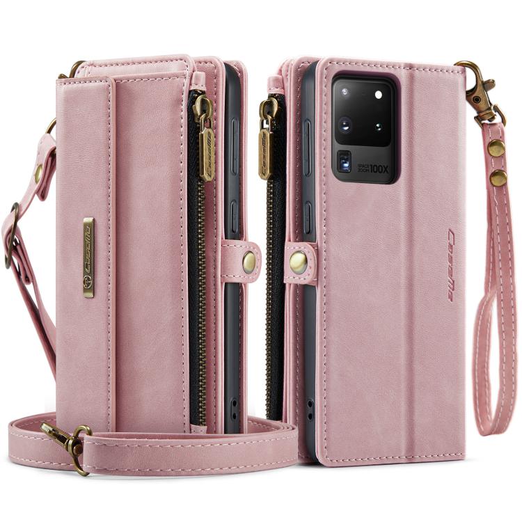 For Samsung Galaxy S20 Ultra 5G CaseMe C39 RFID Blocking Zipper Wallet Leather Phone Case with Crossbody Strap