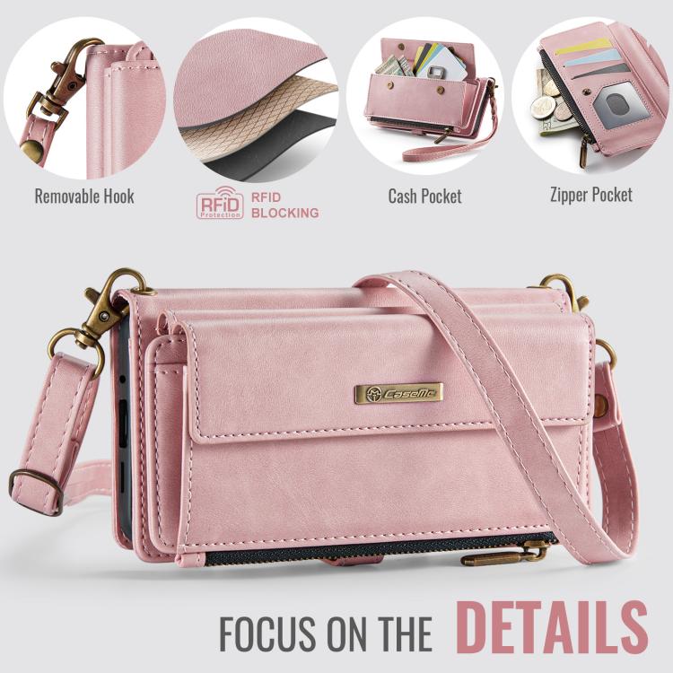 For Samsung Galaxy S20 Ultra 5G CaseMe C39 RFID Blocking Zipper Wallet Leather Phone Case with Crossbody Strap