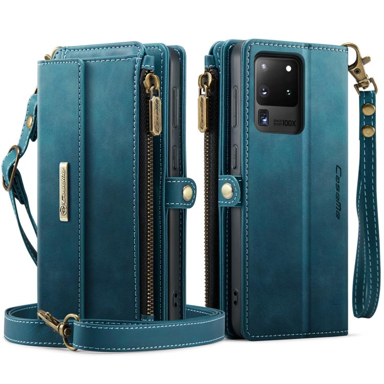 For Samsung Galaxy S20 Ultra 5G CaseMe C39 RFID Blocking Zipper Wallet Leather Phone Case with Crossbody Strap