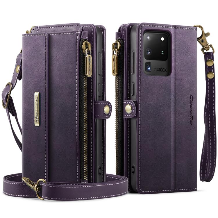 For Samsung Galaxy S20 Ultra 5G CaseMe C39 RFID Blocking Zipper Wallet Leather Phone Case with Crossbody Strap