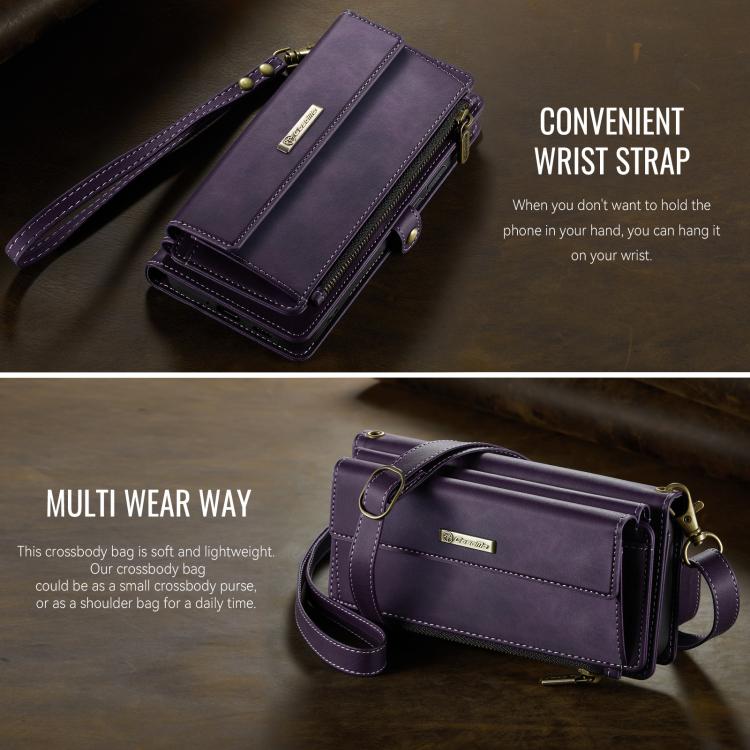 For Samsung Galaxy S20 Ultra 5G CaseMe C39 RFID Blocking Zipper Wallet Leather Phone Case with Crossbody Strap