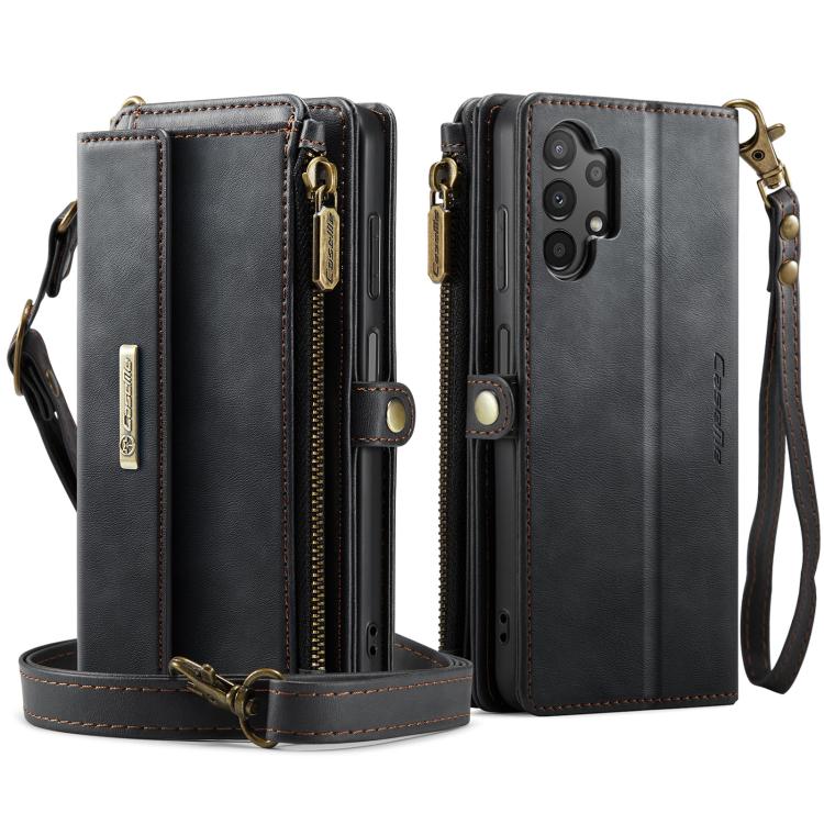 For Samsung Galaxy A13 CaseMe C39 RFID Blocking Zipper Wallet Leather Phone Case with Crossbody Strap