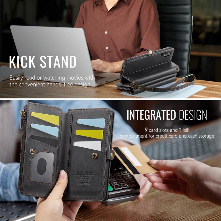 For Samsung Galaxy A13 CaseMe C39 RFID Blocking Zipper Wallet Leather Phone Case with Crossbody Strap