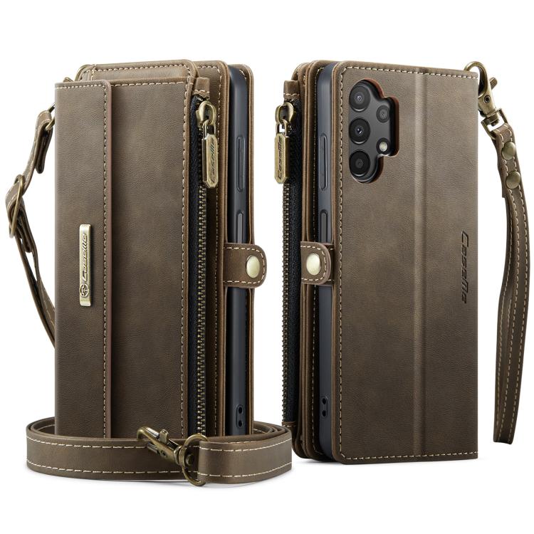 For Samsung Galaxy A13 CaseMe C39 RFID Blocking Zipper Wallet Leather Phone Case with Crossbody Strap