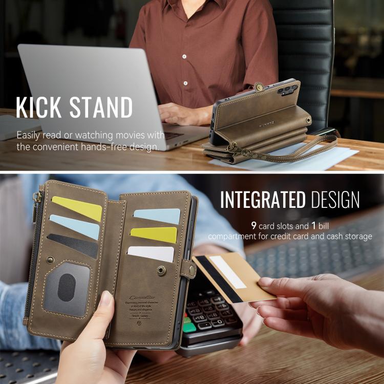 For Samsung Galaxy A13 CaseMe C39 RFID Blocking Zipper Wallet Leather Phone Case with Crossbody Strap