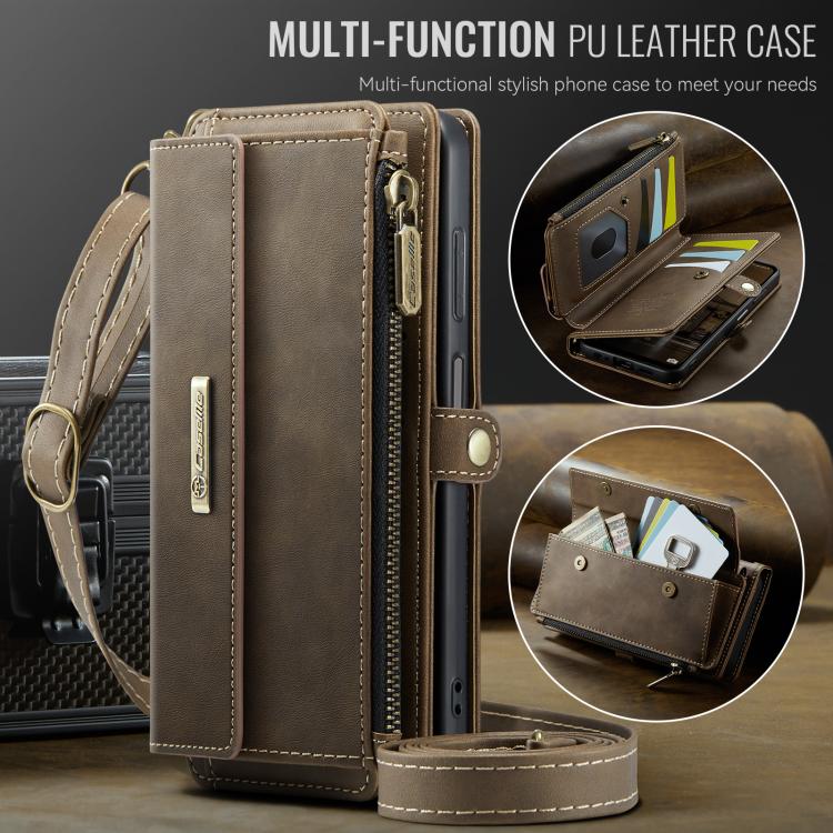 For Samsung Galaxy A13 CaseMe C39 RFID Blocking Zipper Wallet Leather Phone Case with Crossbody Strap