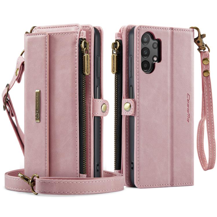 For Samsung Galaxy A13 CaseMe C39 RFID Blocking Zipper Wallet Leather Phone Case with Crossbody Strap