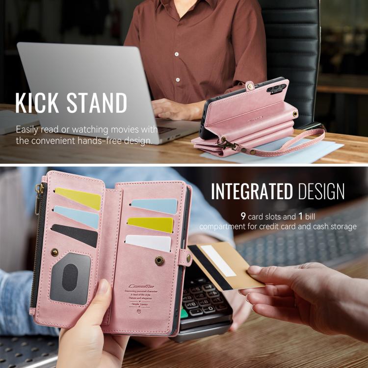 For Samsung Galaxy A13 CaseMe C39 RFID Blocking Zipper Wallet Leather Phone Case with Crossbody Strap