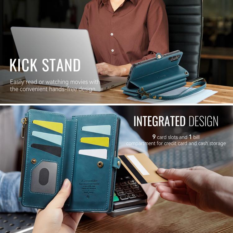 For Samsung Galaxy A13 CaseMe C39 RFID Blocking Zipper Wallet Leather Phone Case with Crossbody Strap