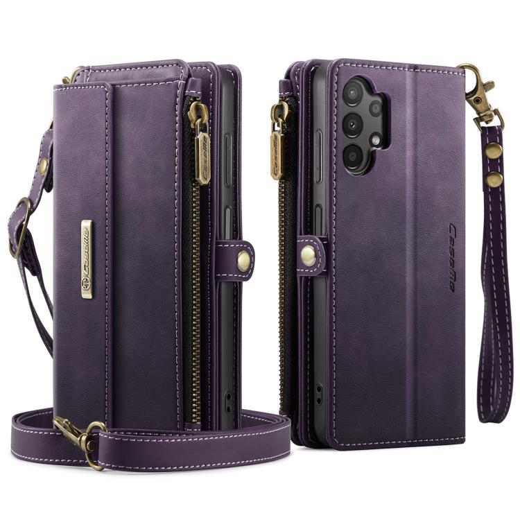 For Samsung Galaxy A13 CaseMe C39 RFID Blocking Zipper Wallet Leather Phone Case with Crossbody Strap