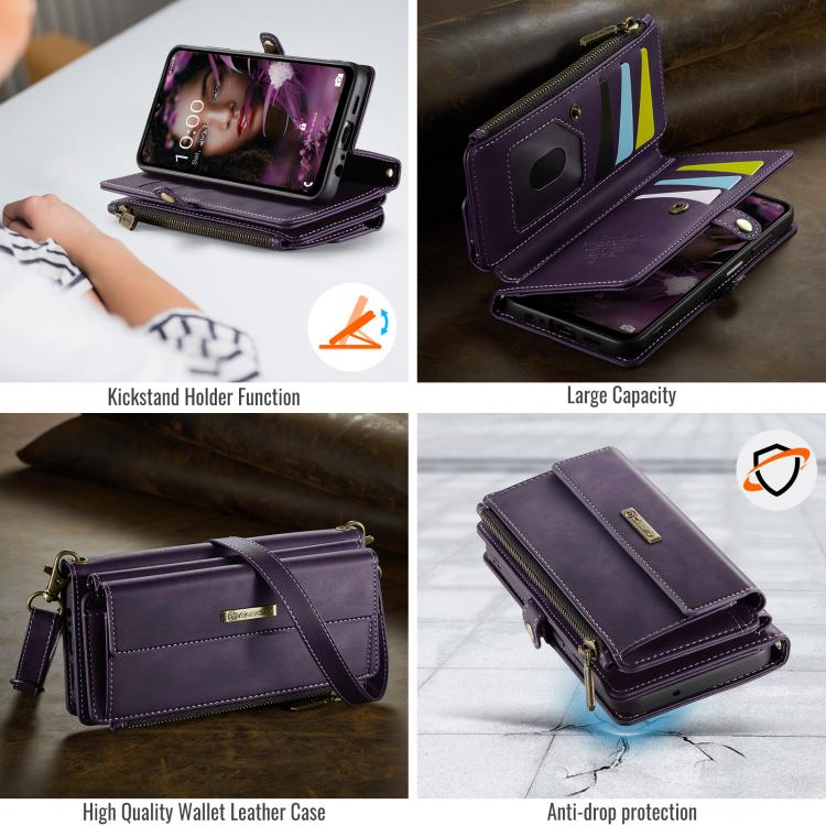 For Samsung Galaxy A13 CaseMe C39 RFID Blocking Zipper Wallet Leather Phone Case with Crossbody Strap