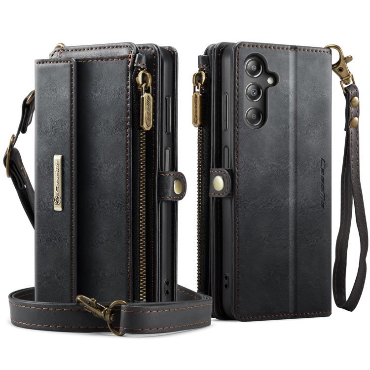 For Samsung Galaxy A14 CaseMe C39 RFID Blocking Zipper Wallet Leather Phone Case with Crossbody Strap