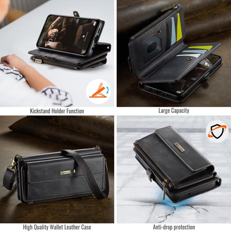 For Samsung Galaxy A14 CaseMe C39 RFID Blocking Zipper Wallet Leather Phone Case with Crossbody Strap