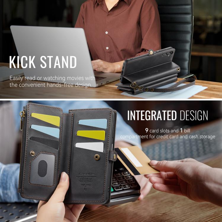 For Samsung Galaxy A14 CaseMe C39 RFID Blocking Zipper Wallet Leather Phone Case with Crossbody Strap