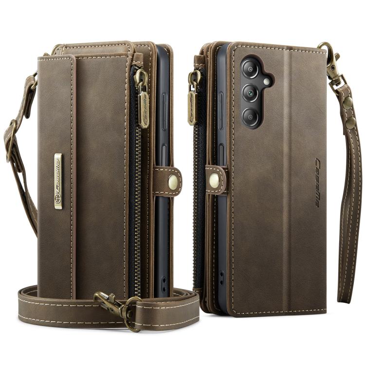 For Samsung Galaxy A14 CaseMe C39 RFID Blocking Zipper Wallet Leather Phone Case with Crossbody Strap