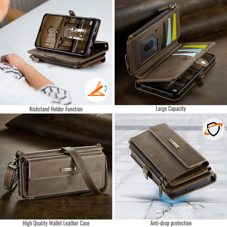 For Samsung Galaxy A14 CaseMe C39 RFID Blocking Zipper Wallet Leather Phone Case with Crossbody Strap