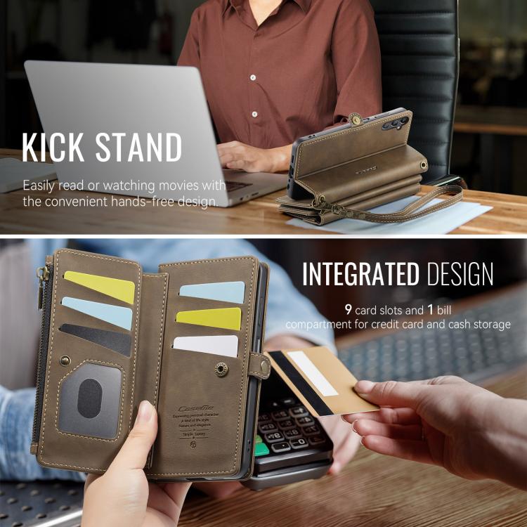 For Samsung Galaxy A14 CaseMe C39 RFID Blocking Zipper Wallet Leather Phone Case with Crossbody Strap