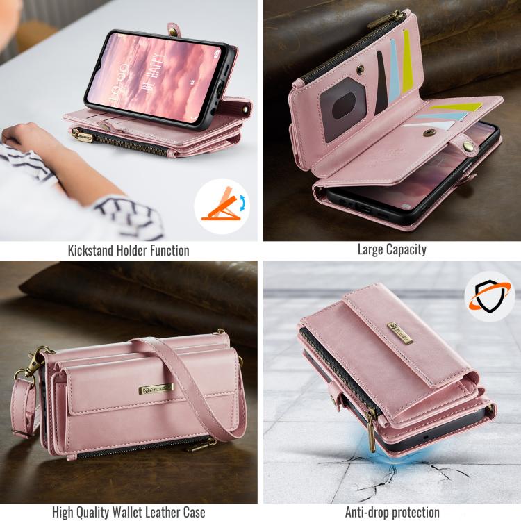 For Samsung Galaxy A14 CaseMe C39 RFID Blocking Zipper Wallet Leather Phone Case with Crossbody Strap