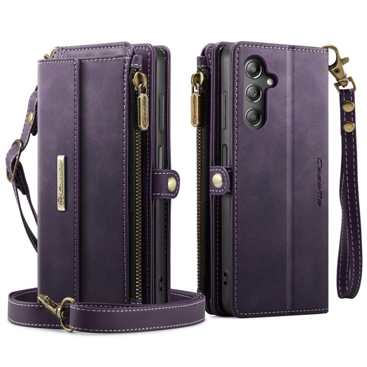 For Samsung Galaxy A14 CaseMe C39 RFID Blocking Zipper Wallet Leather Phone Case with Crossbody Strap