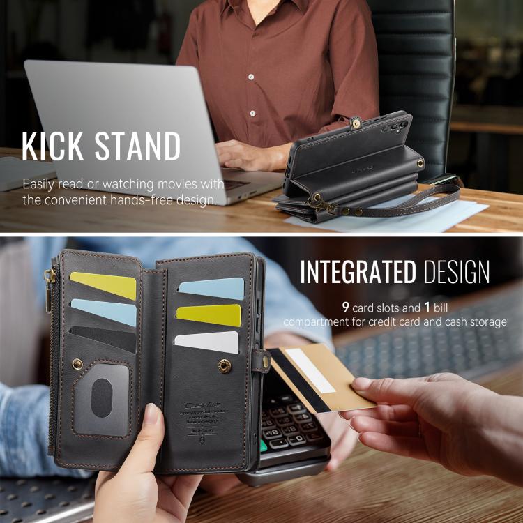 For Samsung Galaxy A15 CaseMe C39 RFID Blocking Zipper Wallet Leather Phone Case with Crossbody Strap