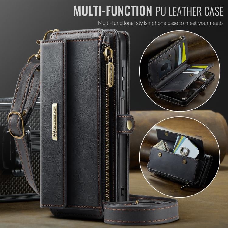 For Samsung Galaxy A15 CaseMe C39 RFID Blocking Zipper Wallet Leather Phone Case with Crossbody Strap