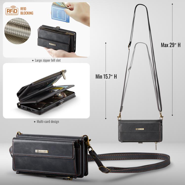 For Samsung Galaxy A15 CaseMe C39 RFID Blocking Zipper Wallet Leather Phone Case with Crossbody Strap