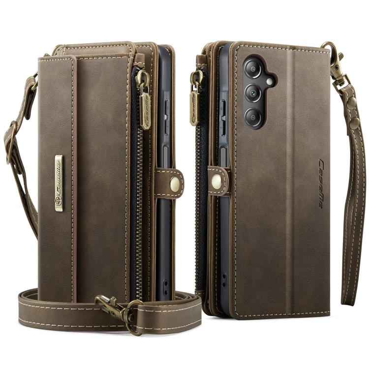 For Samsung Galaxy A15 CaseMe C39 RFID Blocking Zipper Wallet Leather Phone Case with Crossbody Strap