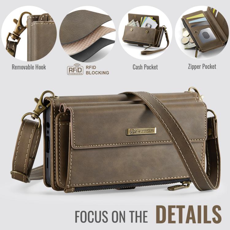For Samsung Galaxy A15 CaseMe C39 RFID Blocking Zipper Wallet Leather Phone Case with Crossbody Strap