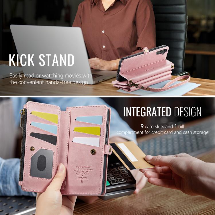 For Samsung Galaxy A15 CaseMe C39 RFID Blocking Zipper Wallet Leather Phone Case with Crossbody Strap