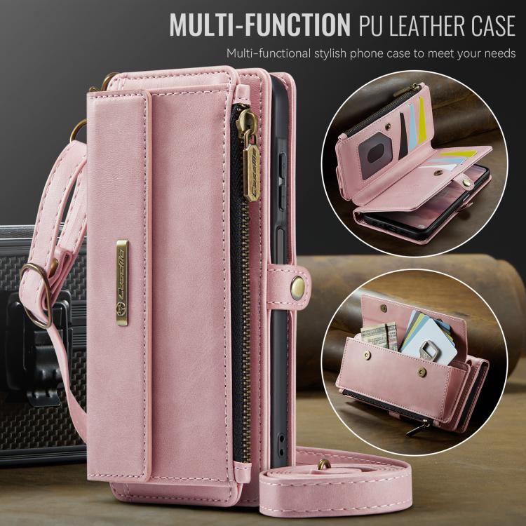 For Samsung Galaxy A15 CaseMe C39 RFID Blocking Zipper Wallet Leather Phone Case with Crossbody Strap