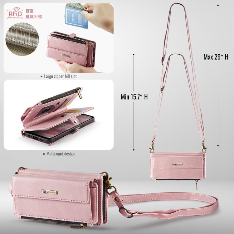 For Samsung Galaxy A15 CaseMe C39 RFID Blocking Zipper Wallet Leather Phone Case with Crossbody Strap