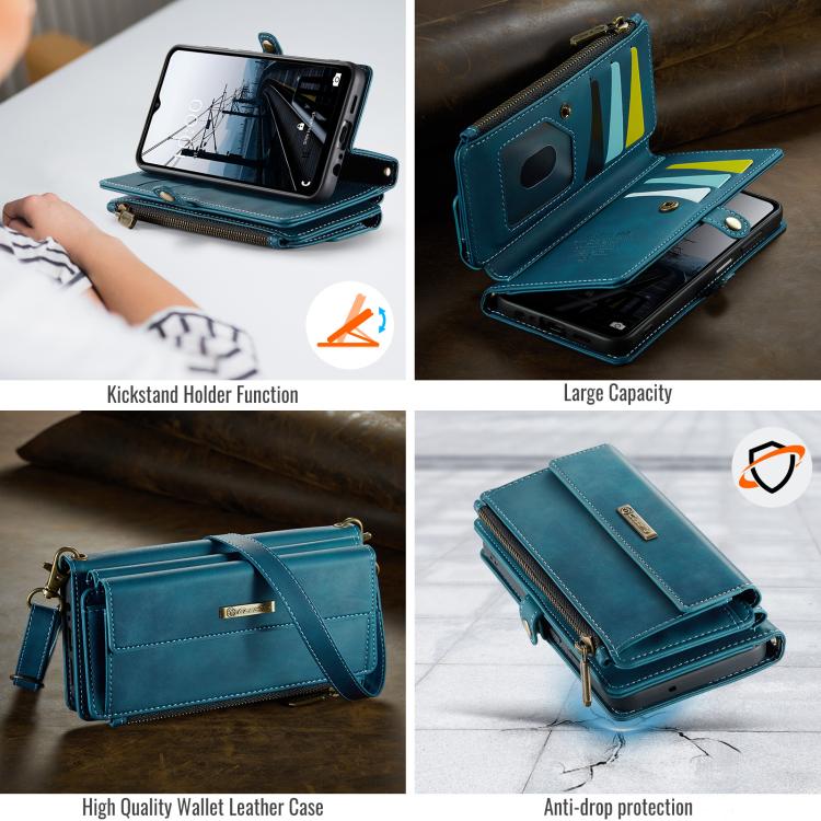 For Samsung Galaxy A15 CaseMe C39 RFID Blocking Zipper Wallet Leather Phone Case with Crossbody Strap