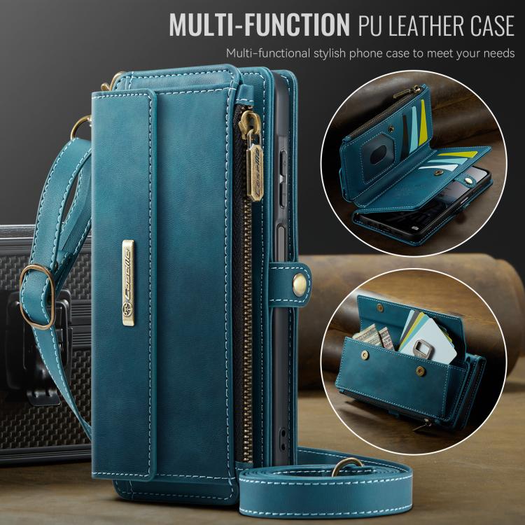 For Samsung Galaxy A15 CaseMe C39 RFID Blocking Zipper Wallet Leather Phone Case with Crossbody Strap